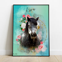Gepersonaliseerde portretposter en canvas - Gouden bloemenstijl 