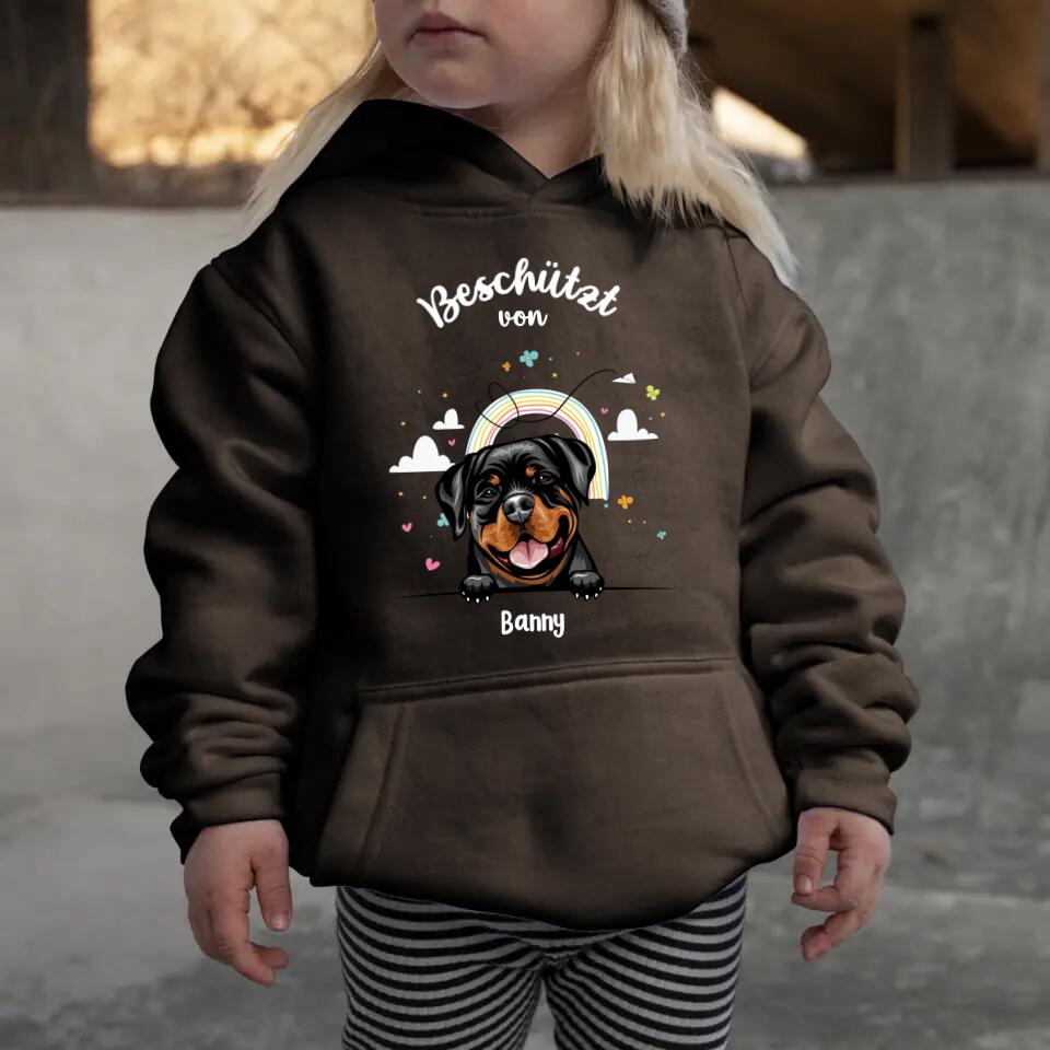 Beschermd door - Gepersonaliseerde kinderhoodie - Hond & Kat - Meerdere kleuren