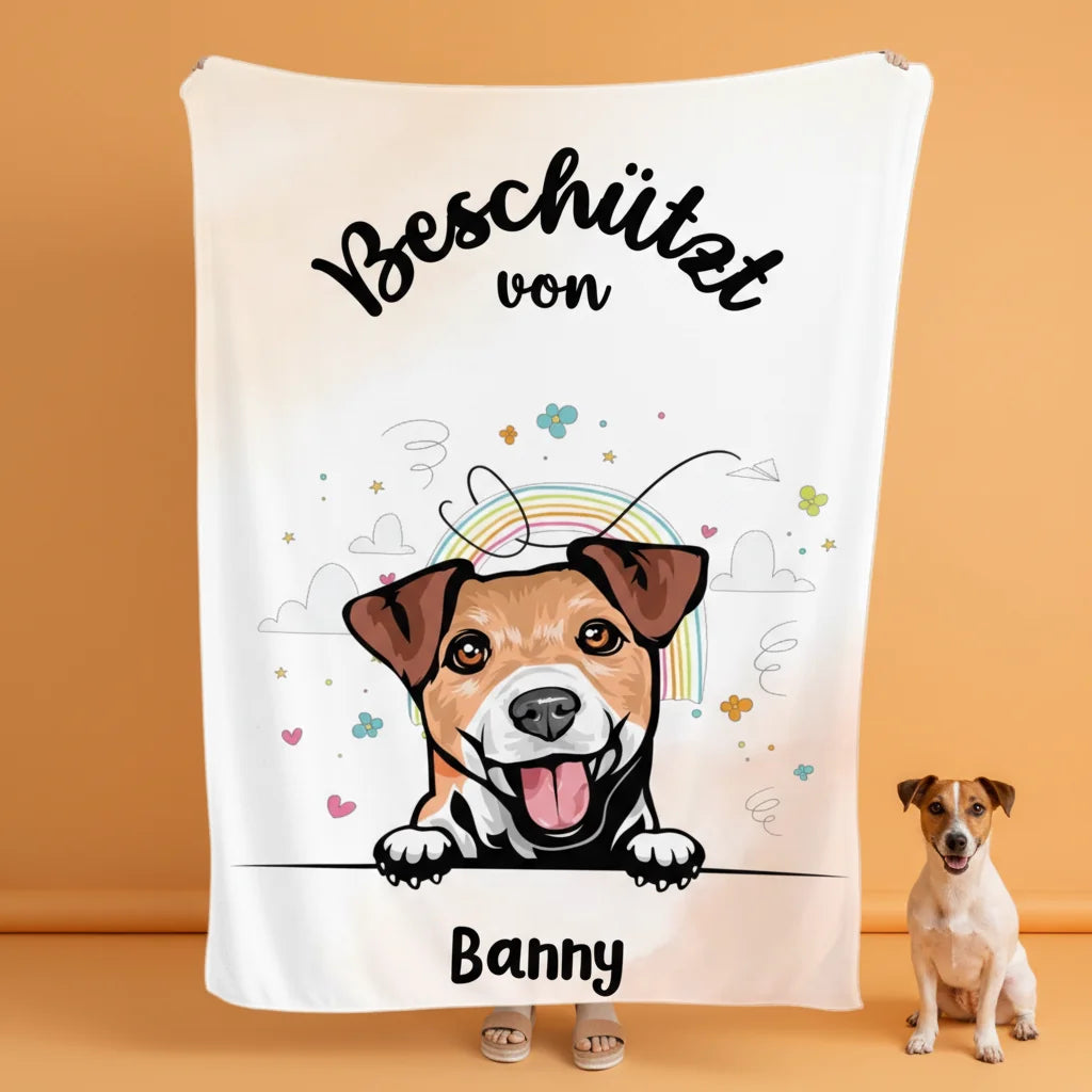 Beschermd door - Gepersonaliseerde fleece deken met huisdierontwerp