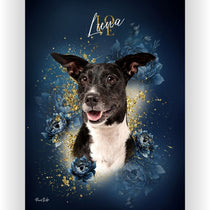 Gepersonaliseerde portretposter en canvas - Exclusieve stijl met gouden bloemen 
