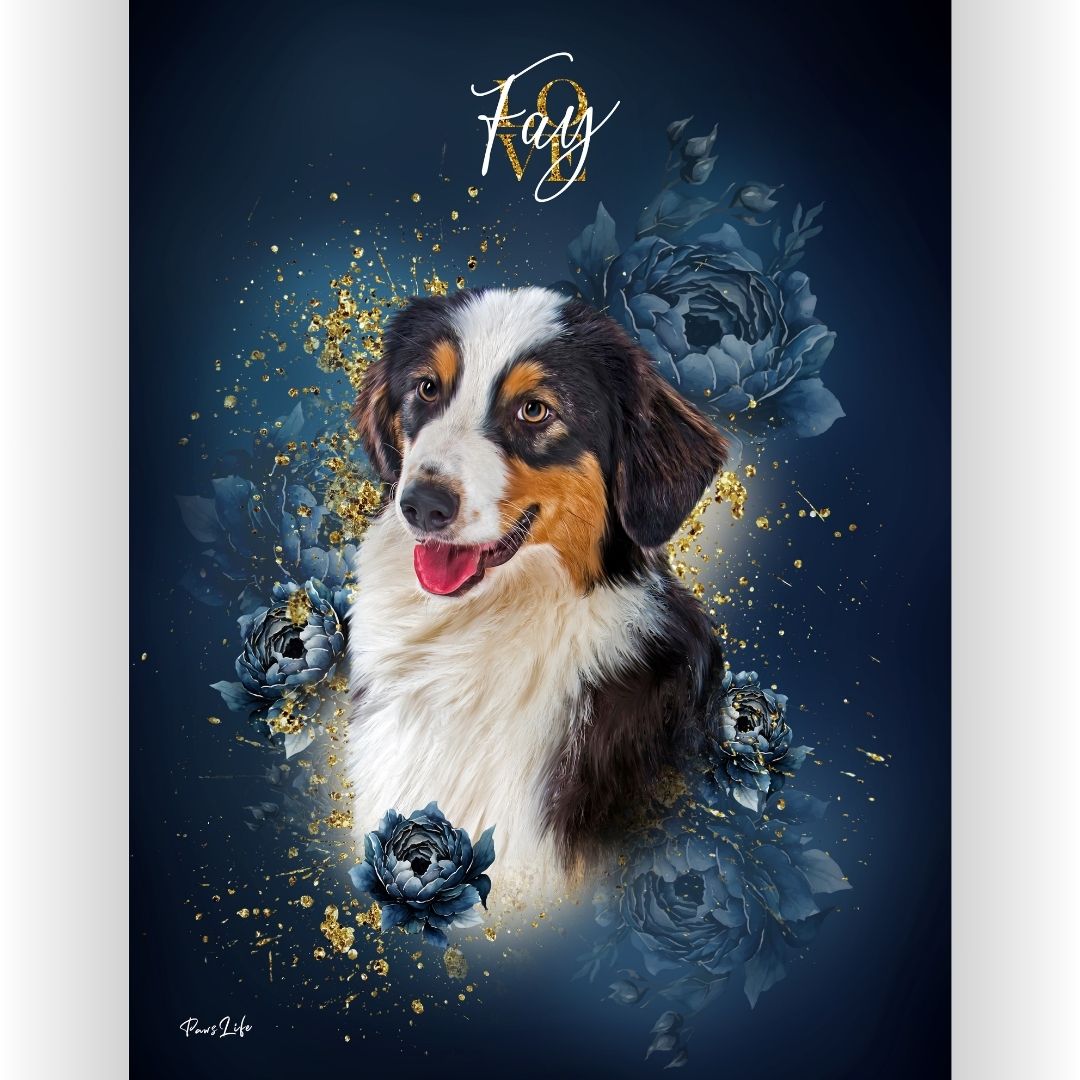Gepersonaliseerd portret - Exclusieve stijl met gouden bloemen 