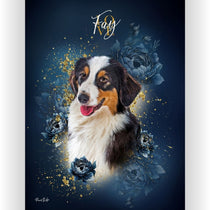Gepersonaliseerde portretposter en canvas - Exclusieve stijl met gouden bloemen 