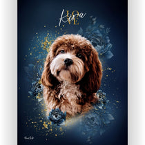 Gepersonaliseerde portretposter en canvas - Exclusieve stijl met gouden bloemen 