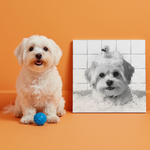 Een gepersonaliseerd huisdierportret in de badkamer tijdens het baden.