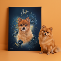 Gepersonaliseerde portretposter en canvas - Exclusieve stijl met gouden bloemen 