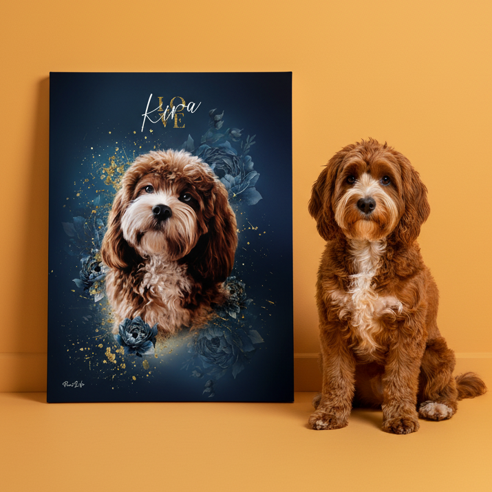 Gepersonaliseerd portret - Exclusieve stijl met gouden bloemen 