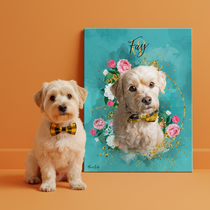 Gepersonaliseerde portretposter en canvas - Gouden bloemenstijl 