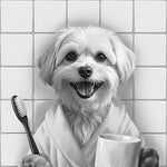 Gepersonaliseerd huisdierportret in de badkamer met tandenborstel