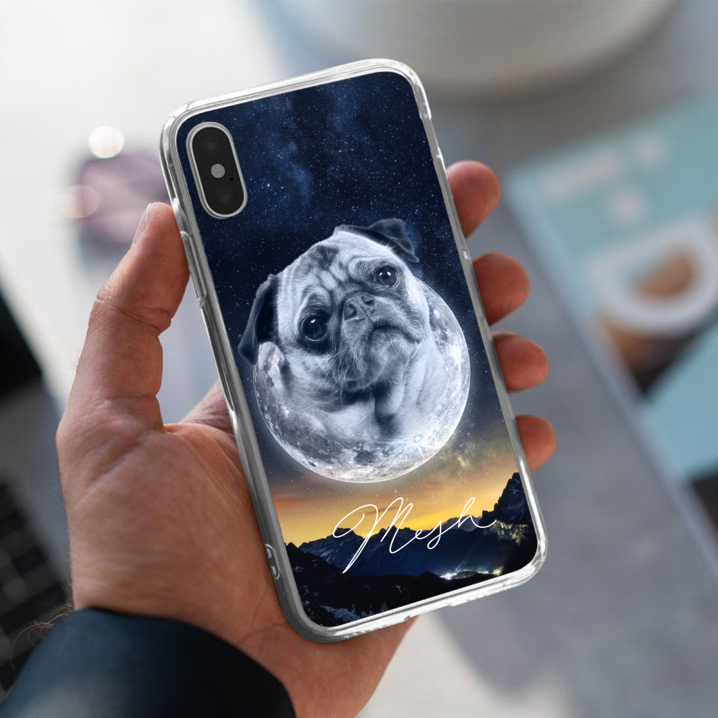 Gepersonaliseerd telefoonhoesje met portret – Maanstijl 