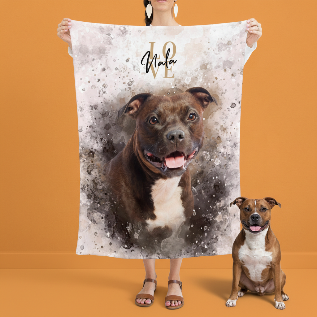 Gepersonaliseerde portretdeken – aquarelstijl