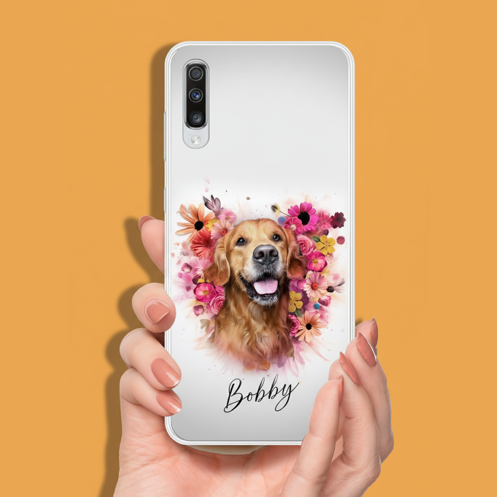 Gepersonaliseerd telefoonhoesje met portret – Bloemenengel-stijl