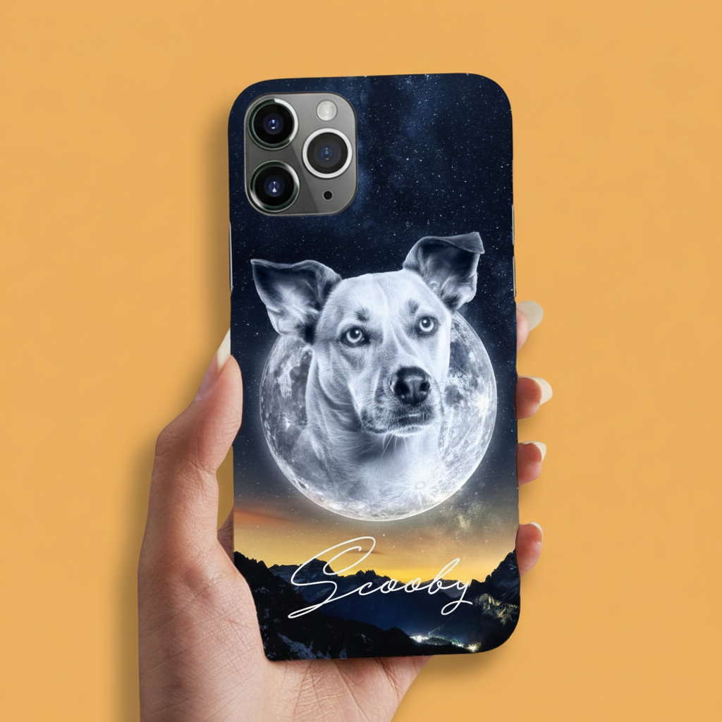 Gepersonaliseerd telefoonhoesje met portret – Maanstijl 