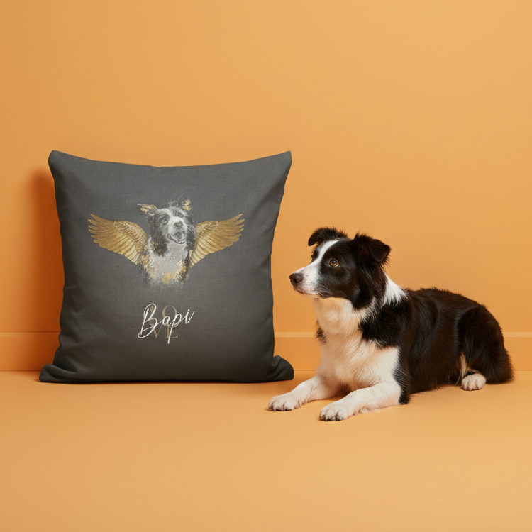 Gepersonaliseerd portretkussen - Gouden Engel-stijl