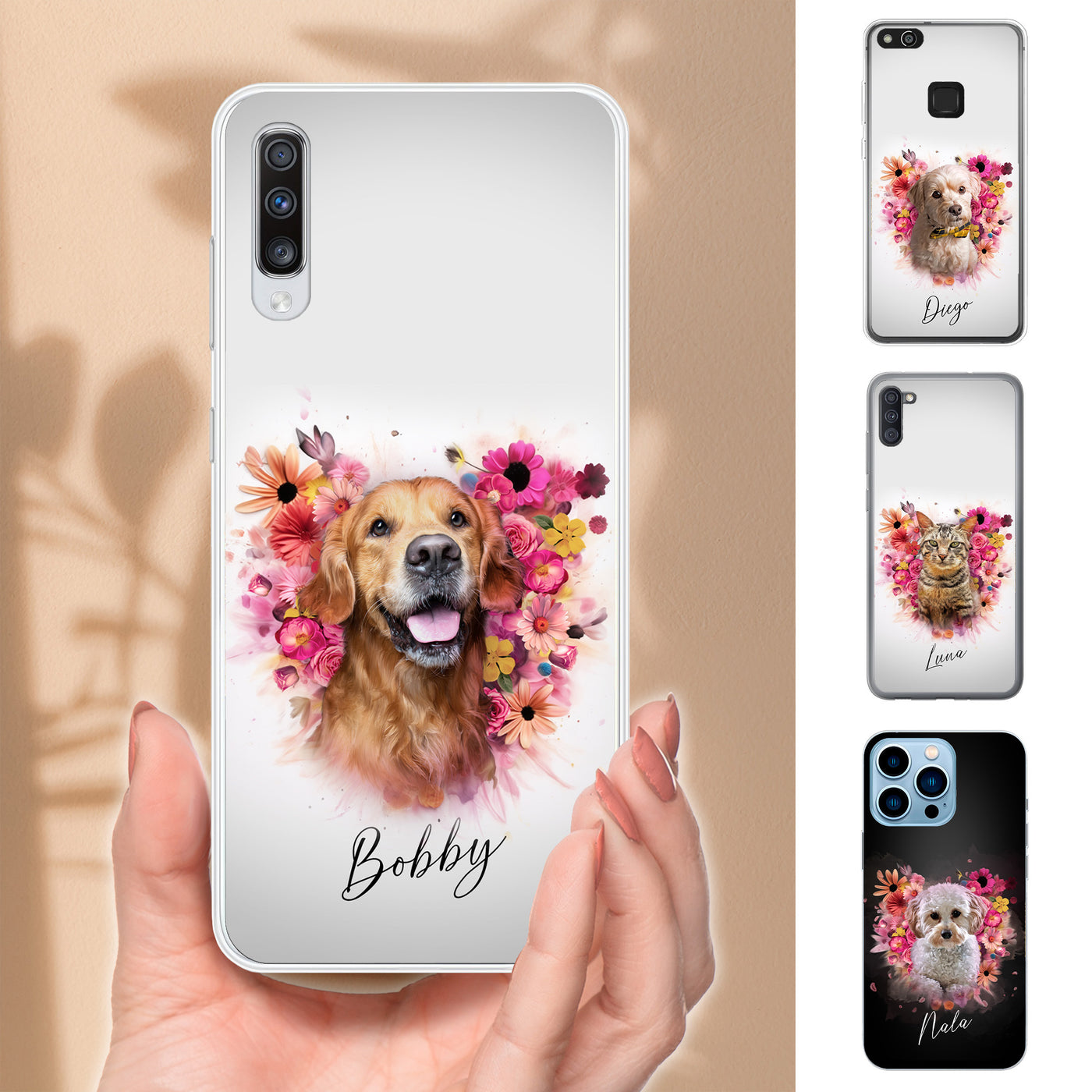 Gepersonaliseerd telefoonhoesje met portret – Bloemenengel-stijl