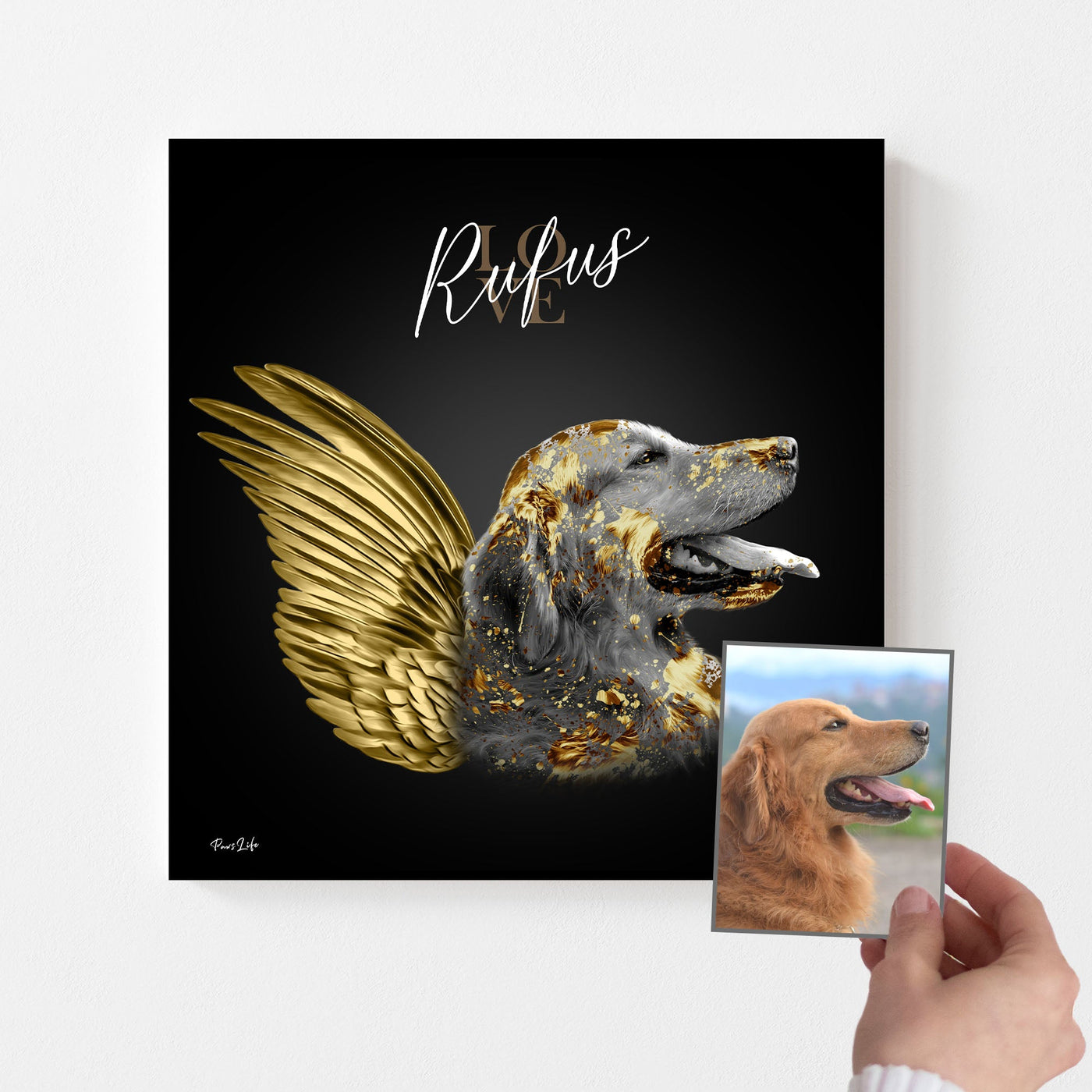 Personalisierte Portrait Leinwand - Goldener Engel Stil - PawsLife